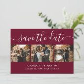 Modern Burgundy Foto Collage Save the Date (Stehend Vorderseite)