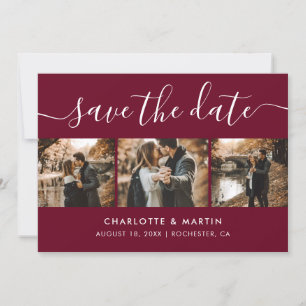 Modern Burgundy Foto Collage Save the Date
