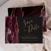 Modern Burgundy Gold Agate Dark Save the Date Card Einladung