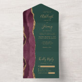 Modern Burgundy Gold Agate Green Wedding All In One Einladung (Innen Boden)