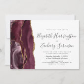 Modern Burgundy Gold Agate Hochzeitseinladung Einladung (Vorderseite)