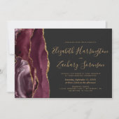 Modern Burgundy Gold Agate Hochzeitseinladung Einladung (Vorderseite)