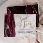 Modern Burgundy Gold Agate Marble Save the Date Einladung