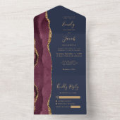 Modern Burgundy Gold Agate Navy Blue Wedding All In One Einladung (Innen Boden)