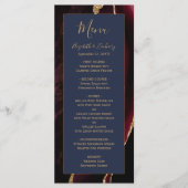 Modern Burgundy Gold Agate Navy Blue Wedding Menu Menükarte (Vorderseite)