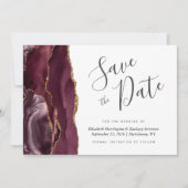 Modern Burgundy Gold Agate Save the Date Card Einladung (Vorderseite)