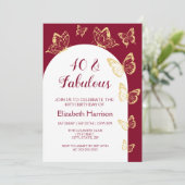 Modern Burgundy Gold Butterfly Fabulous Geburtstag Einladung (Stehend Vorderseite)