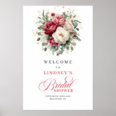 Modern Burgundy Gold Floral Bridal Shower Welcome Poster (Vorne)
