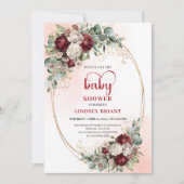 Modern Burgundy Gold Frame Baby Shower Invitation Einladung (Vorderseite)