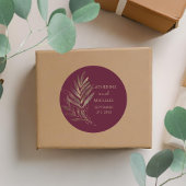 Modern Burgundy Gold Leaf Wedding Monogram Runder Aufkleber