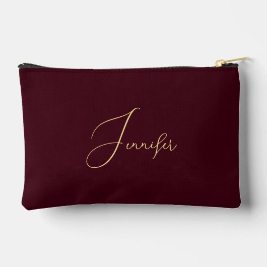 Modern Burgundy Gold Monogram Makeup Cosmetic Golf Zubehörtasche (Rückseite)