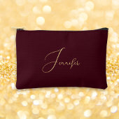 Modern Burgundy Gold Monogram Makeup Cosmetic Golf Zubehörtasche