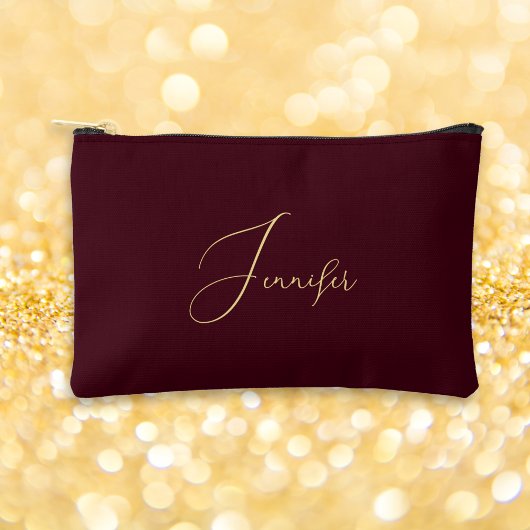 Modern Burgundy Gold Monogram Makeup Cosmetic Golf Zubehörtasche