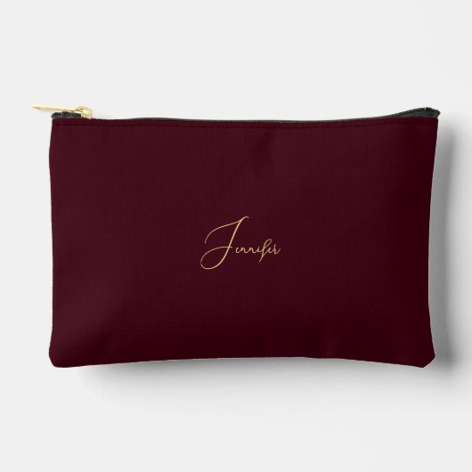 Modern Burgundy Gold Monogram Travel Cosmetic Golf Zubehörtasche (Vorderseite)