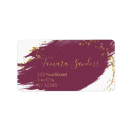 Modern Burgundy Gold Paint Strokes - Adressetikett