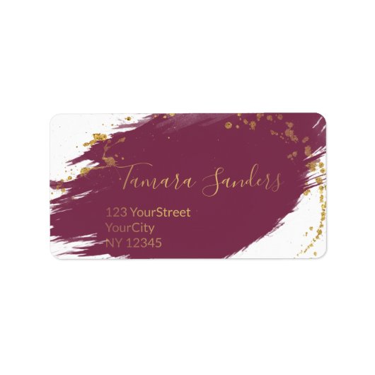 Modern Burgundy Gold Paint Strokes - Adressetikett (Vorne)