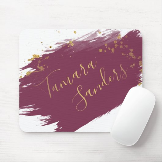 Modern Burgundy Gold Paint Strokes - Mousepad (Mit Mouse)
