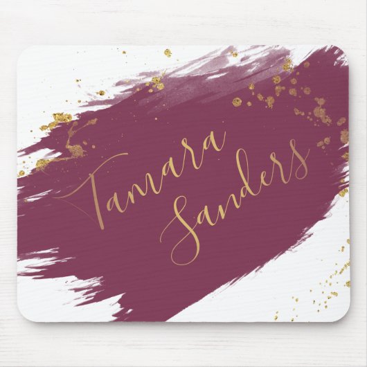 Modern Burgundy Gold Paint Strokes - Mousepad (Vorne)