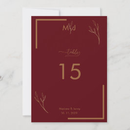 Modern Burgundy Golden Border Wedding Table Number Einladung