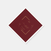 Modern Burgundy Golden Leaflet Border Monogram Serviette (Ecke)