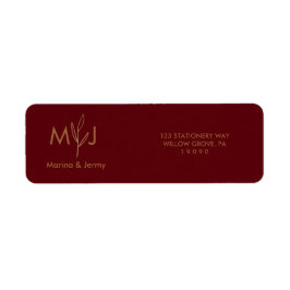 Modern Burgundy Golden Leaflet Monogram 