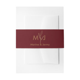 Modern Burgundy Golden Leaflet Monogram  Einladungsbanderole
