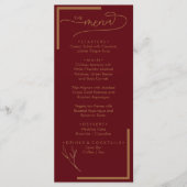 Modern Burgundy Golden Leaflet Monogram Flat Menu Menükarte (Vorderseite)