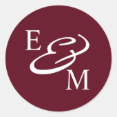Modern Burgundy Initials Wedding  Runder Aufkleber (Vorderseite)