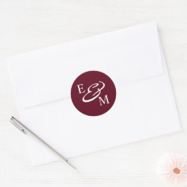 Modern Burgundy Initials Wedding Runder Aufkleber