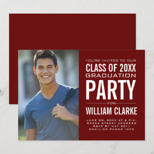 Modern Burgundy Male Grad Graduation Party Einladung