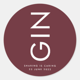 Modern Burgundy Maroon Monogram Liquor Flasche Runder Aufkleber