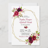 Modern Burgundy Marsala Floral Gold Rahmen Wedding Einladung (Vorderseite)