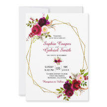 Modern Burgundy Marsala Floral Gold Rahmen Wedding
