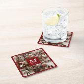 Modern Burgundy Monogram, erstes Foto für Familien Rechteckiger Pappuntersetzer (Vor Ort)