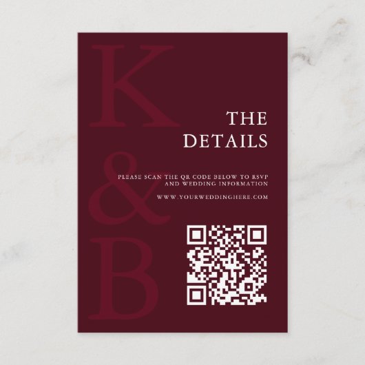 Modern Burgundy Monogram Minimalist Wedding Begleitkarte (Vorderseite)