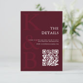 Modern Burgundy Monogram Minimalist Wedding Begleitkarte (Stehend Vorderseite)