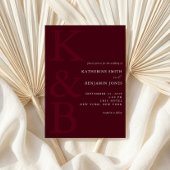 Modern Burgundy Monogram Minimalist Wedding Einladung