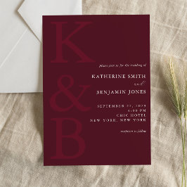 Modern Burgundy Monogram Minimalist Wedding Einladung