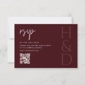 Modern Burgundy Monogram Minimalist Wedding RSVP Karte (Vorderseite)