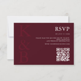 Modern Burgundy Monogram Minimalist Wedding RSVP Karte