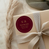 Modern Burgundy Monogram Wedding Danke Runder Aufkleber