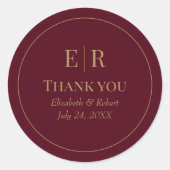 Modern Burgundy Monogram Wedding Danke Runder Aufkleber (Vorderseite)