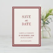 Modern Burgundy Old Money Wedding Save The Date (Stehend Vorderseite)