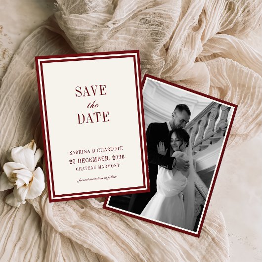 Modern Burgundy Old Money Wedding Save The Date