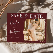 Modern Burgundy One Photo Save the Date Wedding