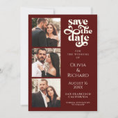 Modern Burgundy Photo Collage Wedding Save The Date (Vorderseite)