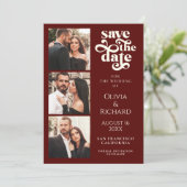 Modern Burgundy Photo Collage Wedding Save The Date (Stehend Vorderseite)