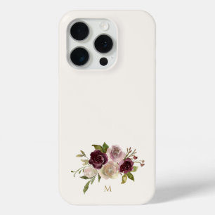 Modern Burgundy Pink Floral Watercolor Monogram Case-Mate iPhone Hülle