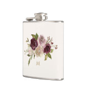 Modern Burgundy Pink Floral Watercolor Monogram Flachmann (Links)