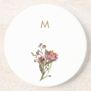 Modern Burgundy Pink Floral Watercolor Monogram Getränkeuntersetzer
